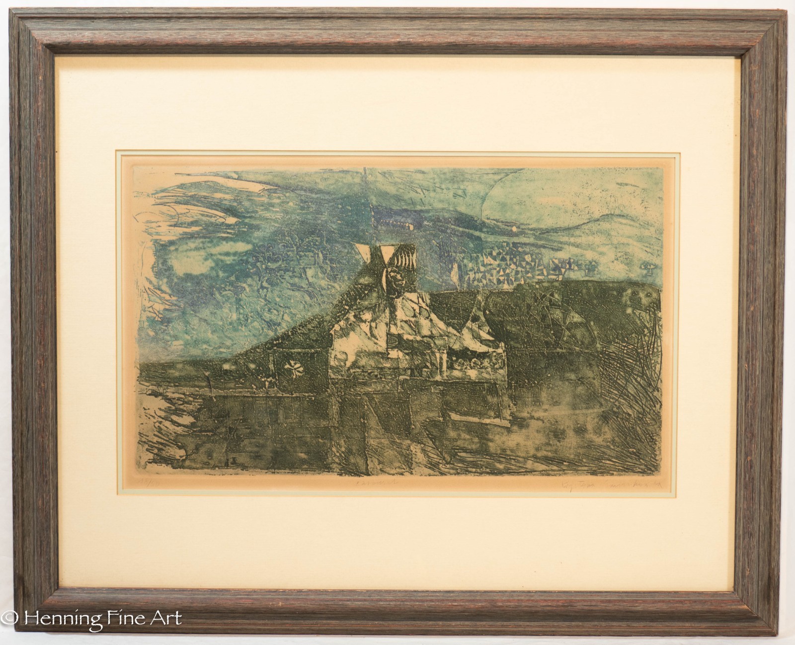 Beautiful Mid Century Abstract Expressionist Etching Illegibly Signed 27×33″