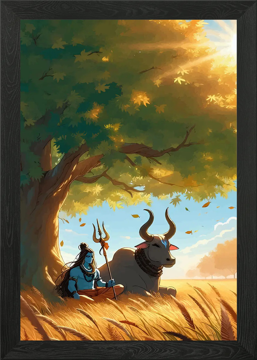 Shiva and Nandi Framed Wall Art Poster Canvas Print Picture