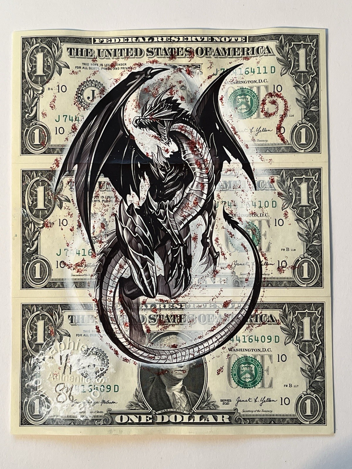 Charizard RED glitter 1/1 Pokemon Genuine dollar signed Emo banksy gift ***