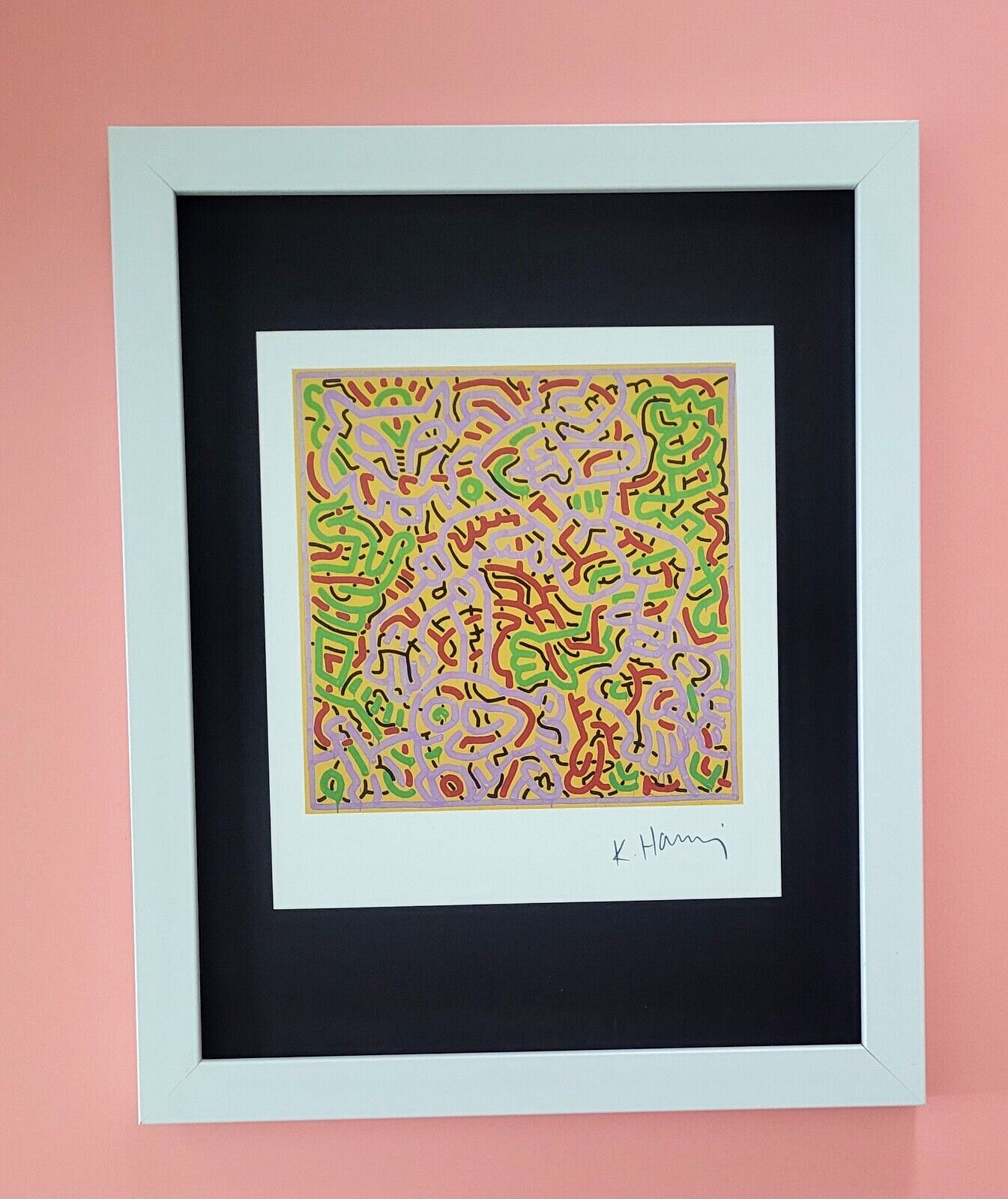 KEITH HARING + SIGNED VINTAGE 1989 PRINT MOUNTED AND FRAMED + BUY IT NOW!