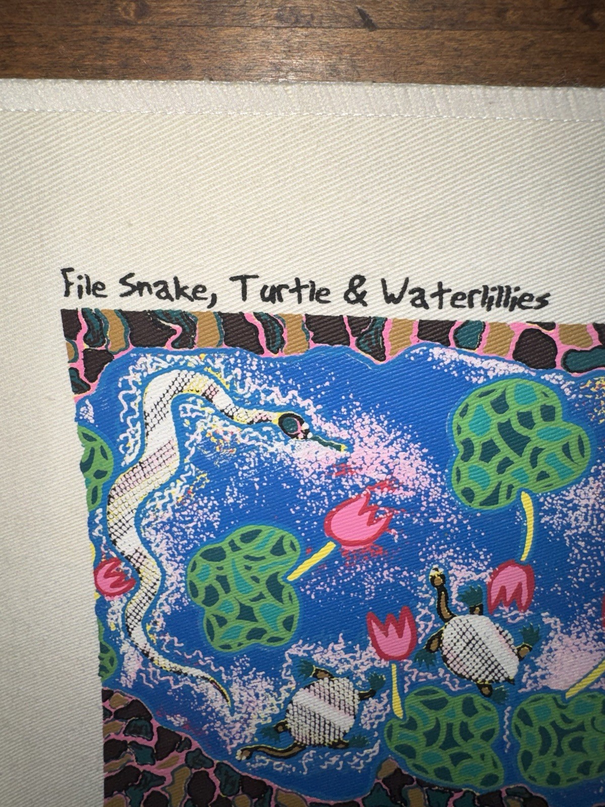 John Smith Gumbula, File Snake, Turtle & Waterlilies Australian Aboriginal Art