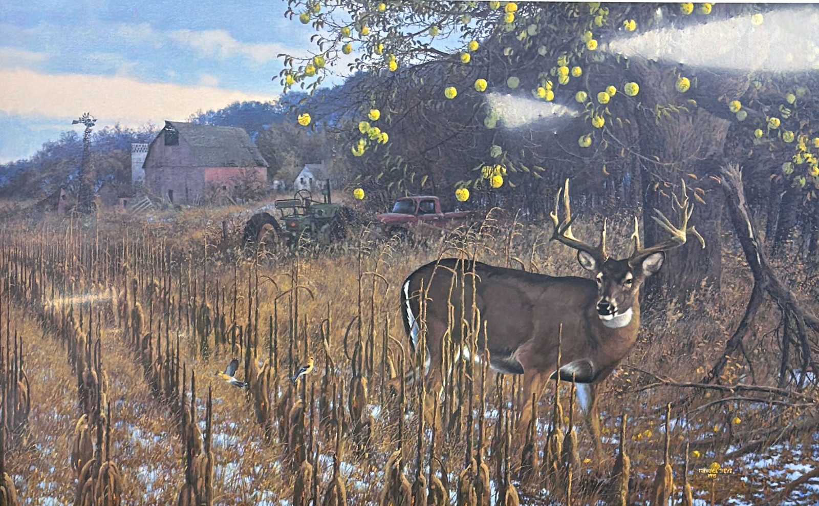 Michael Sieve Whitetail Deer Art Print Scrapeline Buck S/N 28″x17″