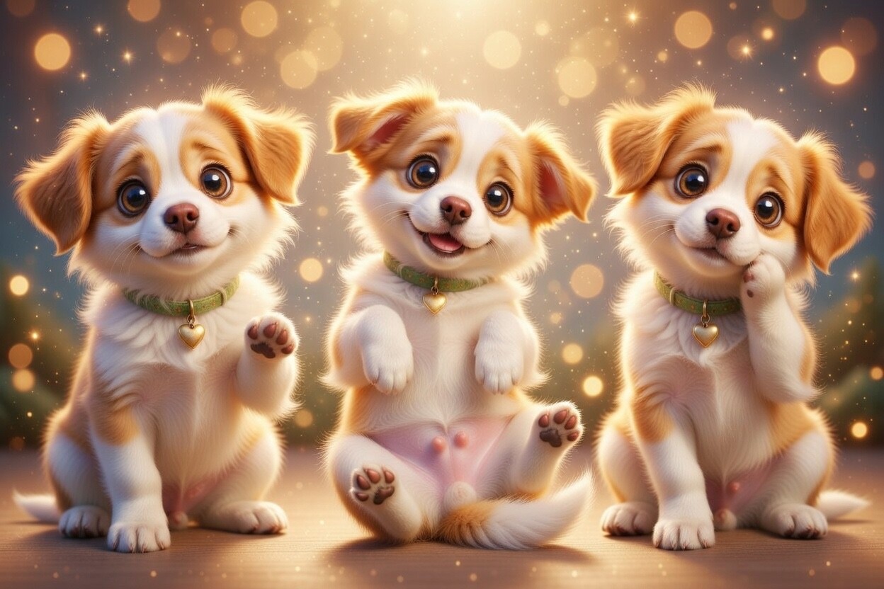 Cute Baby Doggies 4K Wallpaper Digital Art HD Animal Printable Kids Room 1273