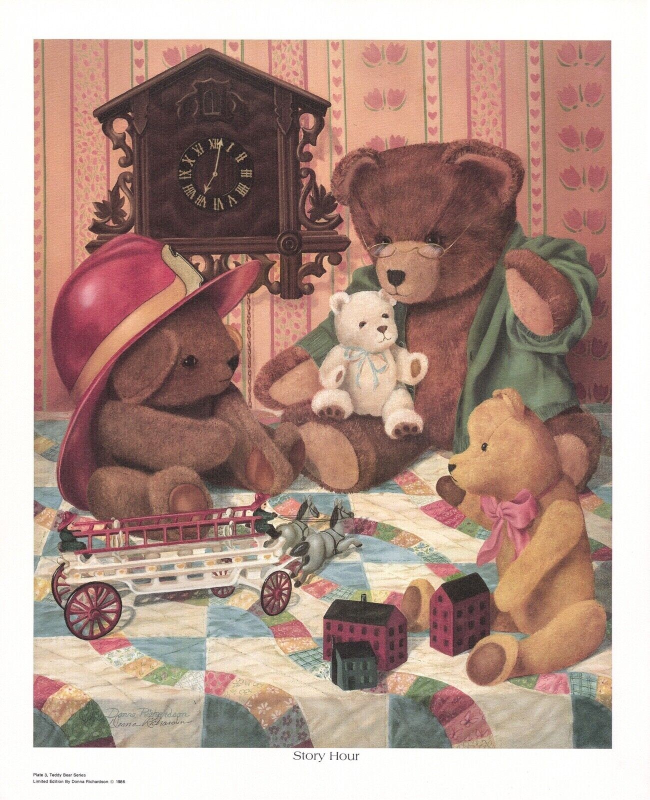 Donna Richardson Vintage Teddy Bears Story Hour Signed 18×22 in