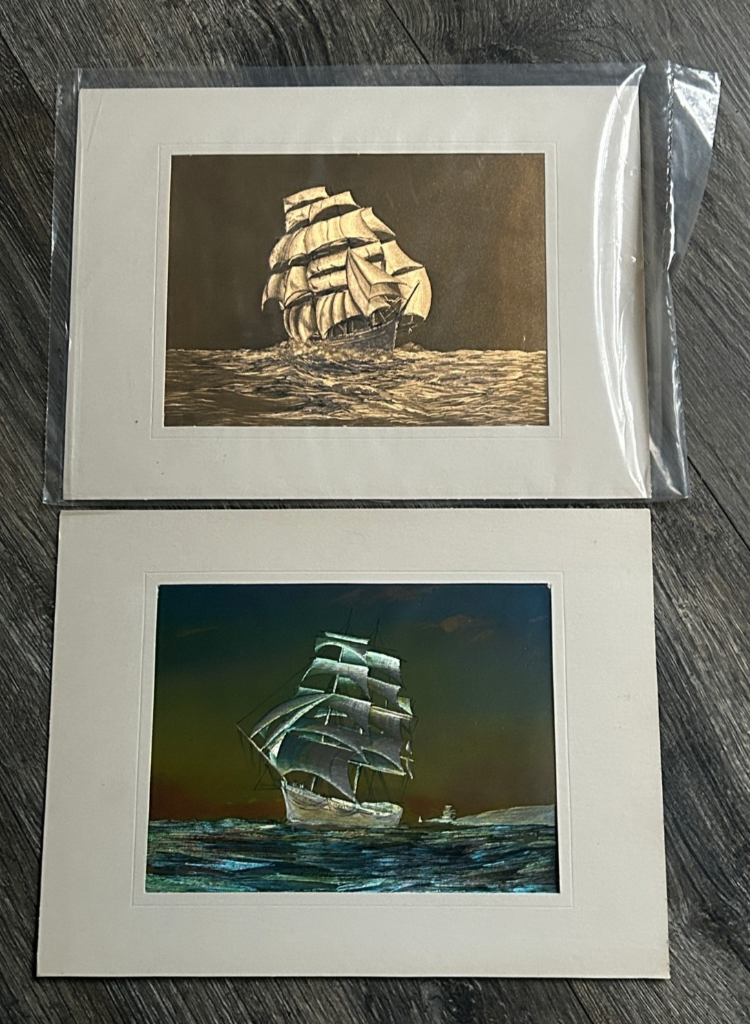 Sailing Ship Velvet Painting Art 1970’s 14×22 Frigate Boat Nautical Décor Pirate