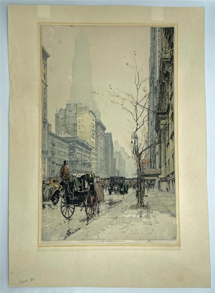 Luigi Kasimir (1881-1962) Pencil Signed Etching Park Avenue New York USA