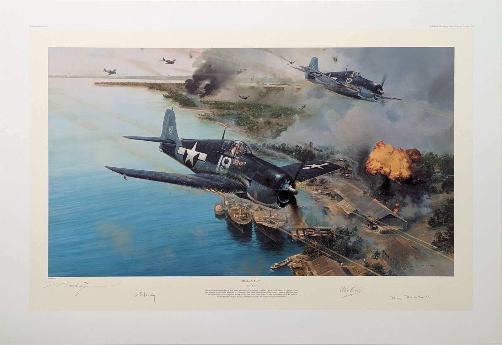Hellcat Fury by Robert Taylor aviation art signed by three Pacific Hellcat Aces