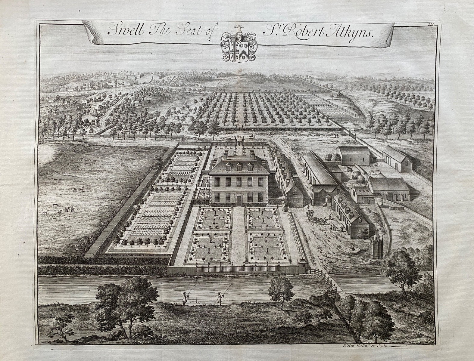 1712 Antique Print; Swell House, Gloucestershire after Kip