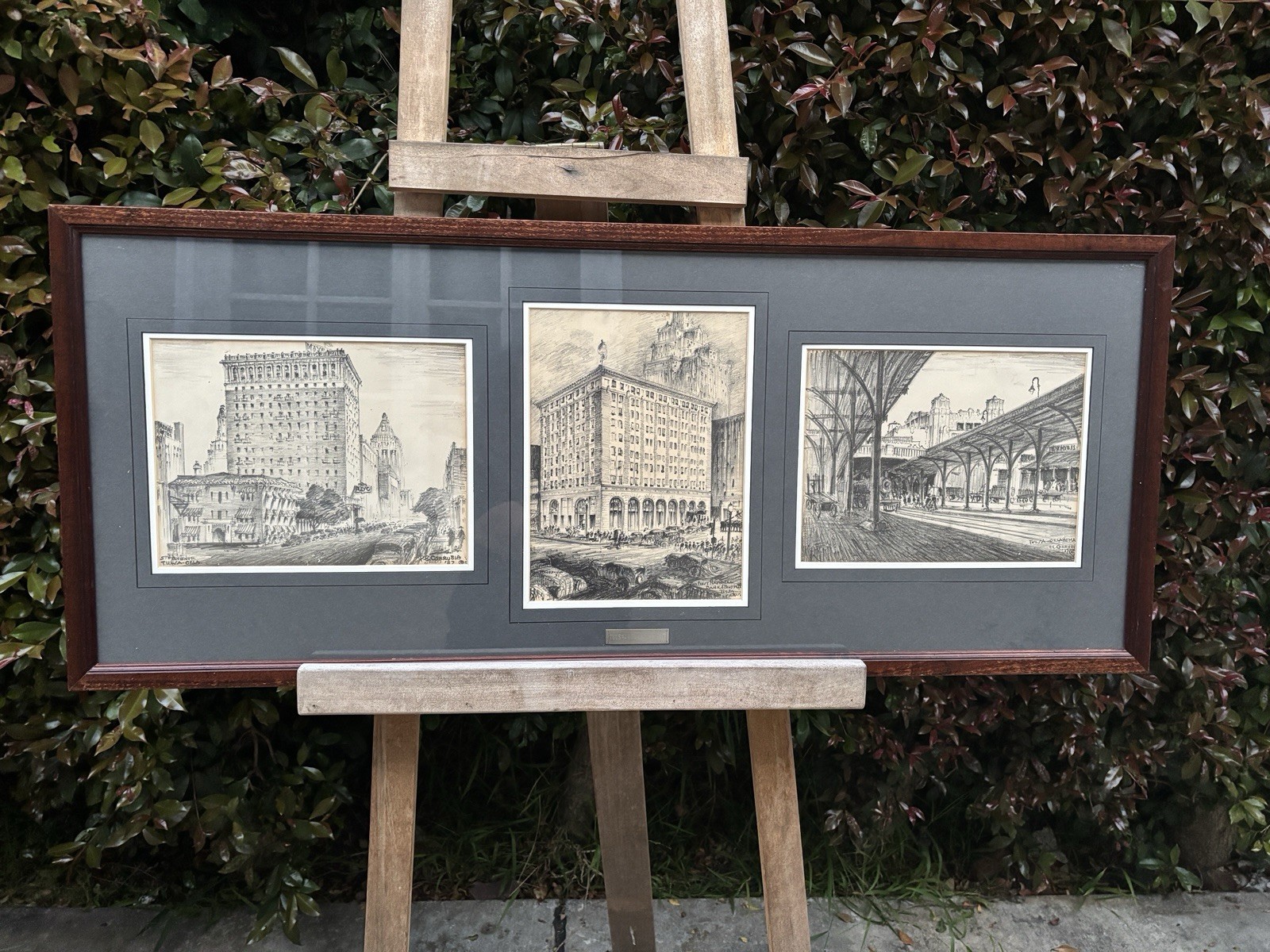 ANTIQUE Framed Tryptich PRINTS Of Tulsa OK Acclaimed Architect PE Corrubia 1937