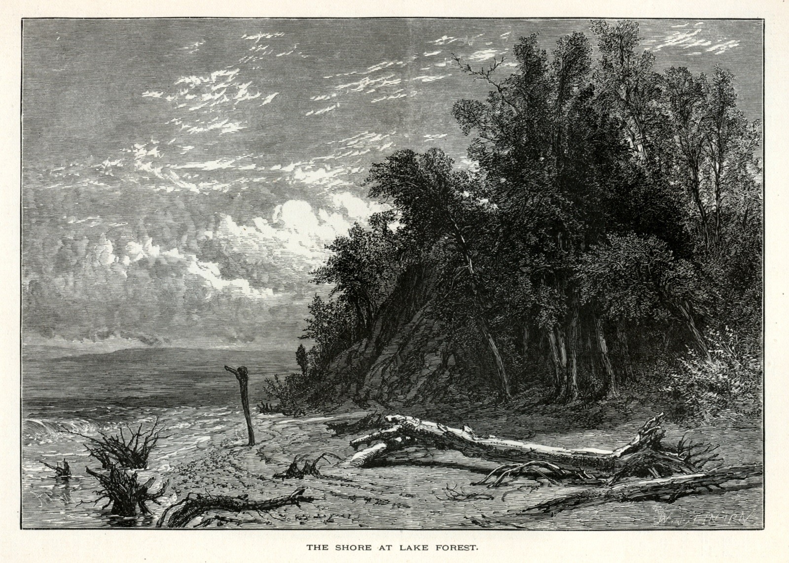 Lake Michigan, Lake Forest Beach, Historic America 1872 Antique Engraving