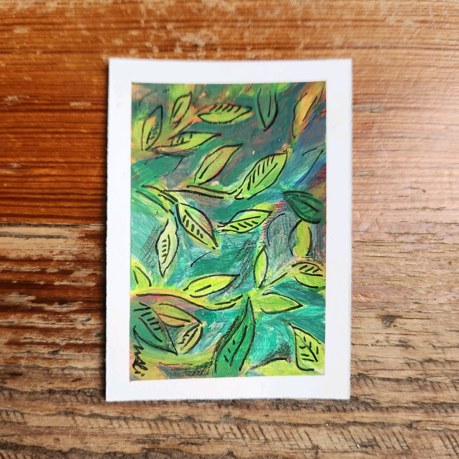 Leaves in Motion, Watercolor Original 2.5″ x 3.5″, ACEO
