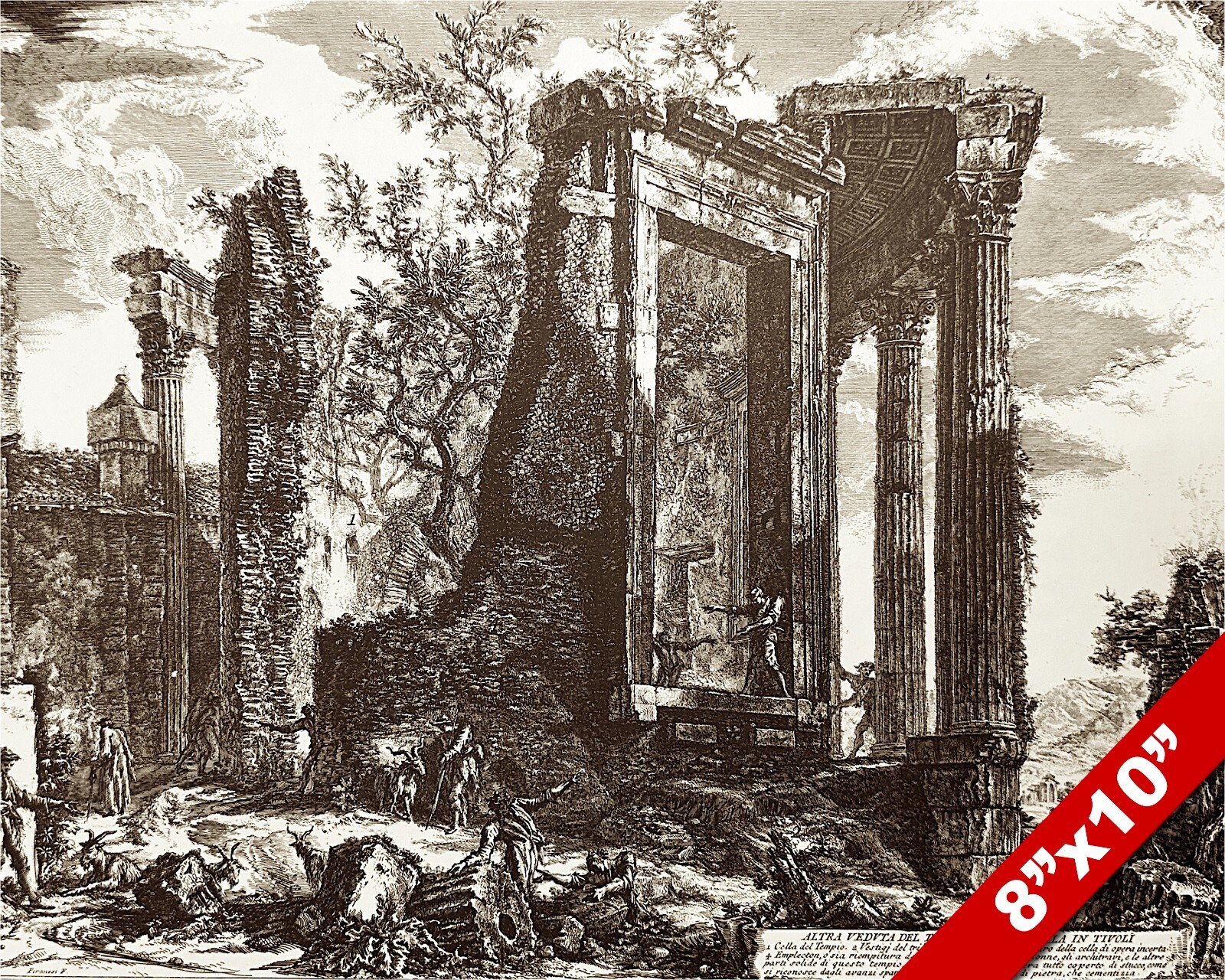 GIOVANNI BATTISTA PIRANESI OF 1700S TIVOLI ROME ETCHING REAL CANVAS ART PRINT