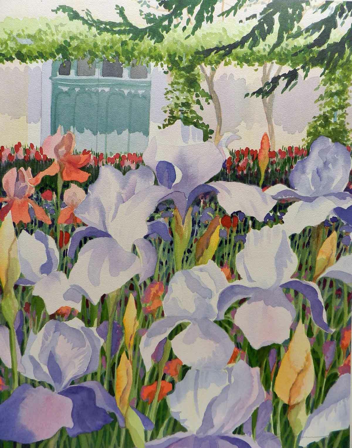 Monet’s Garden 2 by Robert White Purple Iris Flowers Wall Decor Art Print