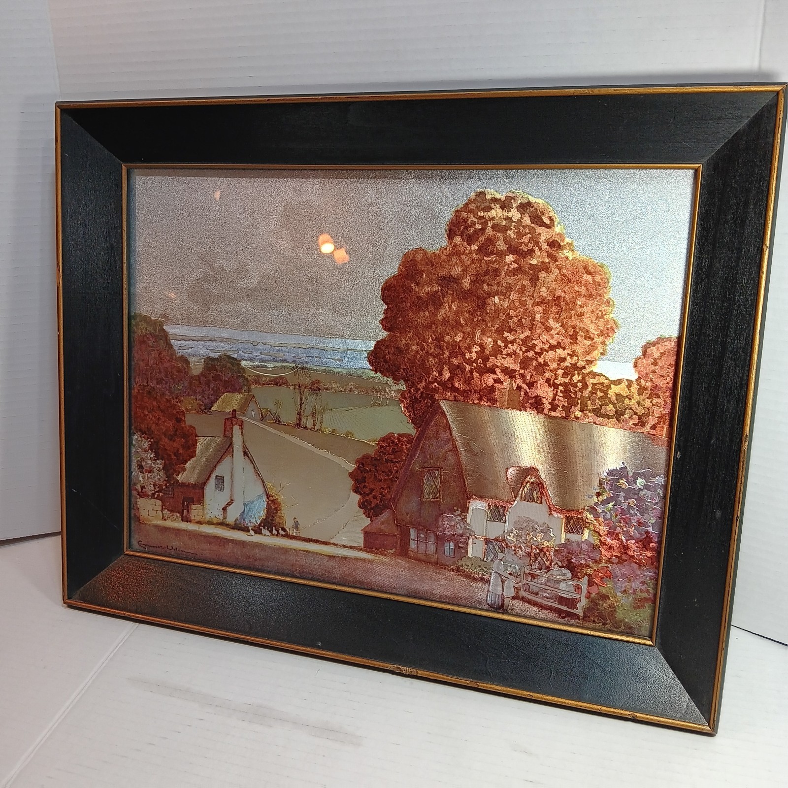 Vintage Foil Art “Woman At The Fence” 19×15 Ernest Uden