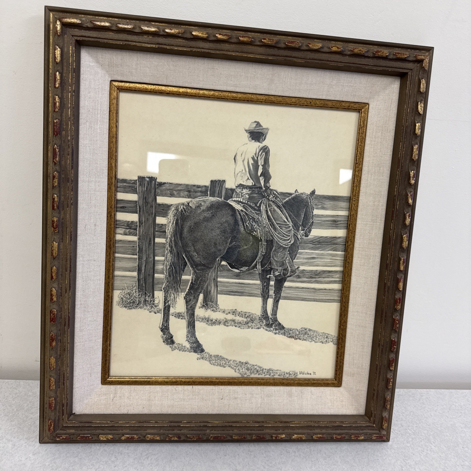 Rare Original One Of A Kind Sketch – Jim Walston Cowboy Artist Horses Southwest