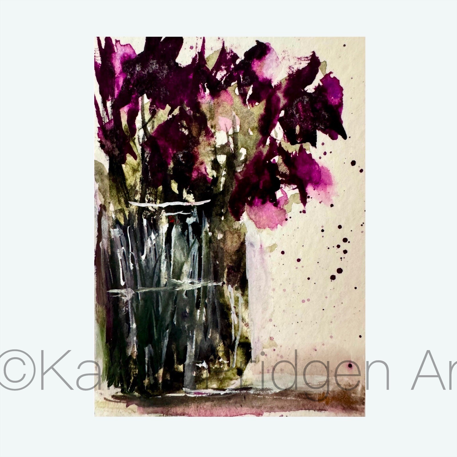 ACEO ATC Limited Edition Art Print /12 Purple Floral Art Flowers