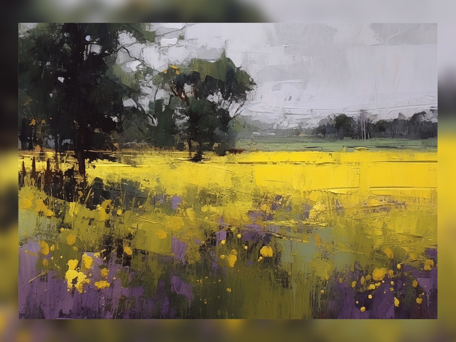 Colorful Abstract Meadow Oil Painting Print – Vibrant Natural Scene Home 16″x12″