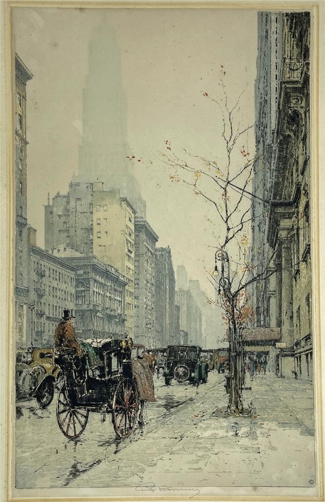 Luigi Kasimir (1881-1962) Pencil Signed Etching Park Avenue New York USA