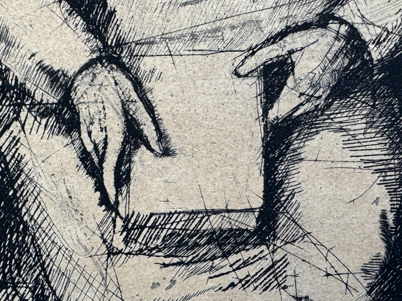 THOMAS CORNELL SIGNED ETCHING A SEATED WOMAN WITH BOOK VINTAGE ORIGINAL PORTRAIT