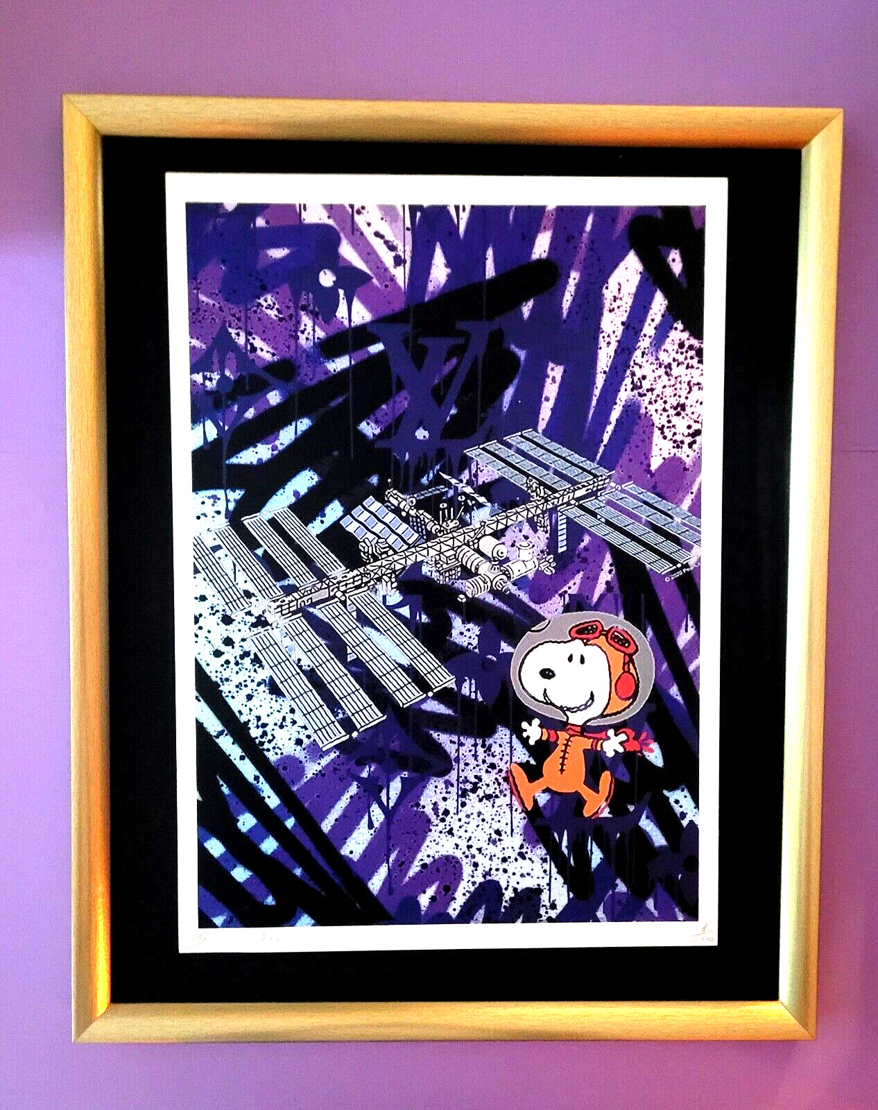 🔥Death NYC Large Framed 16x20in Pop Art Snoopy Satellite Astr Pop Art * COA