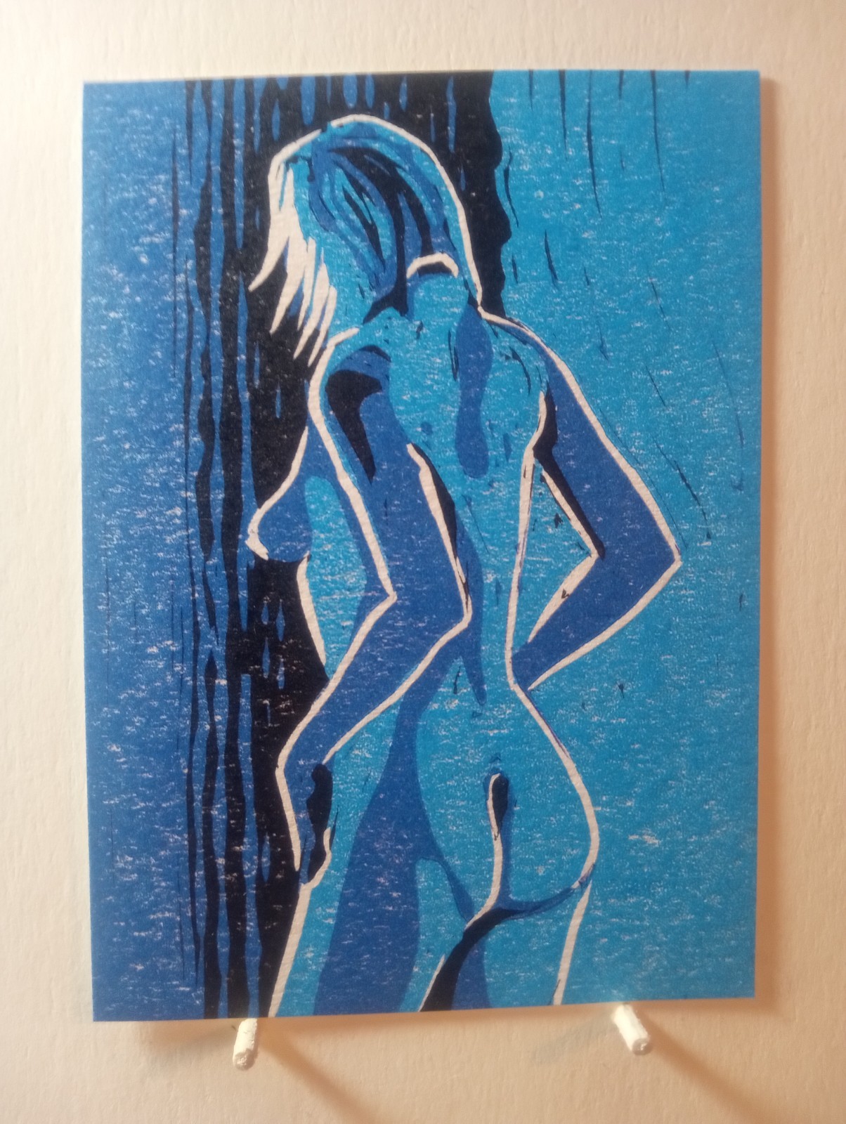 ACEO Original Linocut Nude #8 of 33 Hand Pulled Reduction Lino Carpenter Blue