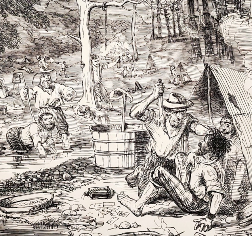 1852 Gold Field In The Diggins Wood Engraving Political Satire Australian Rush