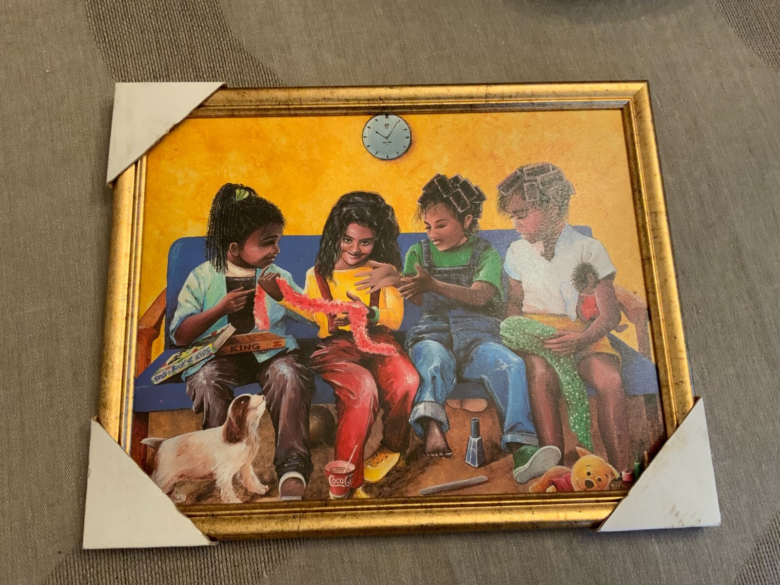 Framed print on board African American girls 12×15 new