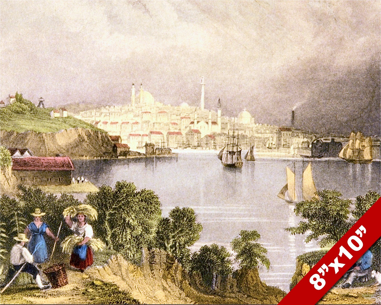VIEW OF OLD BALTIMORE MARYLAND AMERICA LANDSCAPE PAINTING ART REAL CANVAS PRINT