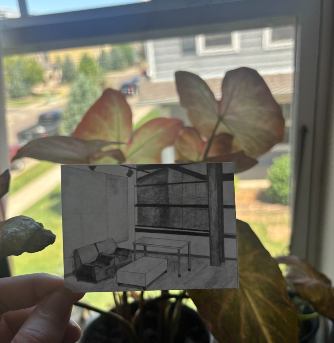 ACEO Black & White Sketch Classroom Corner Interior Design 2.5×3.5 in. SIGNED