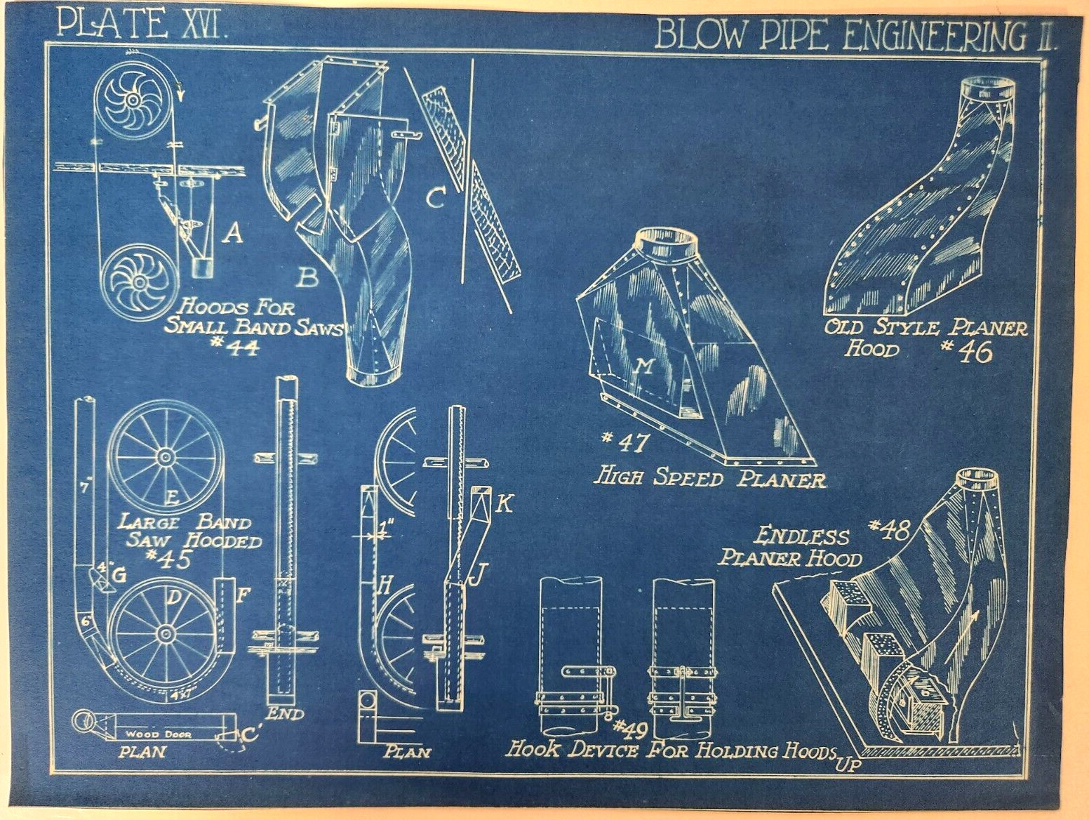 Band Saw Hood Blow Pipe Engineering Design Student Blueprint Wall Art Print II