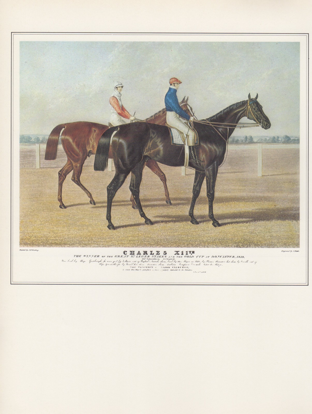 1974 Vintage RACE HORSES “CHARLES XII & EUCLID” COLOR Art Print Lithograph