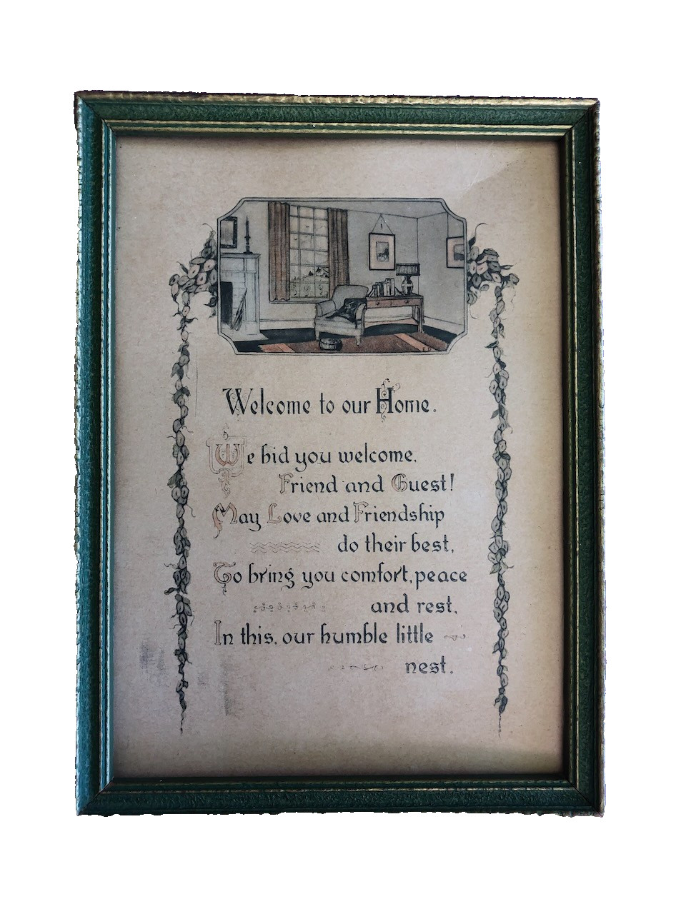 Motto Print in Frame “Welcome to our home” 1940 7.5×5.5