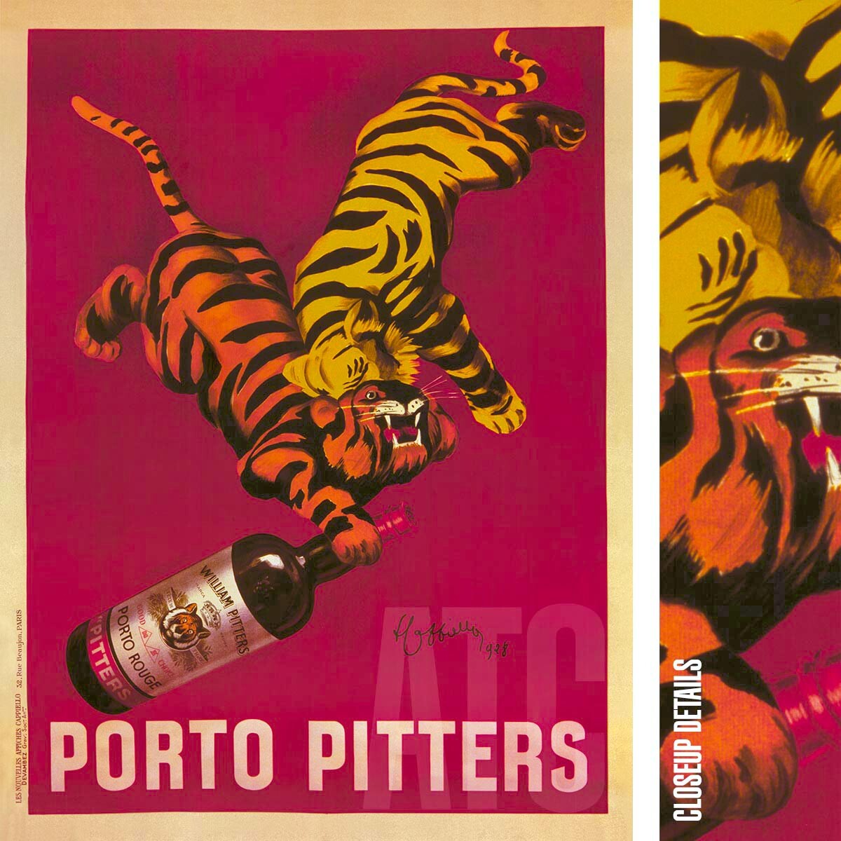 36W”x48H” PORTO PITTERS by LEONETTO CAPPIELLO – INO VINTAGE WINE TIGERS CANVAS