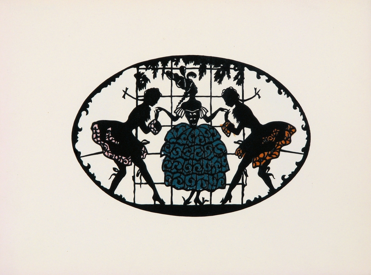 VINTAGE 1930s GERMAN Scherenschnitte Paper Cut with Satin GENTLEMEN WOOING LADY