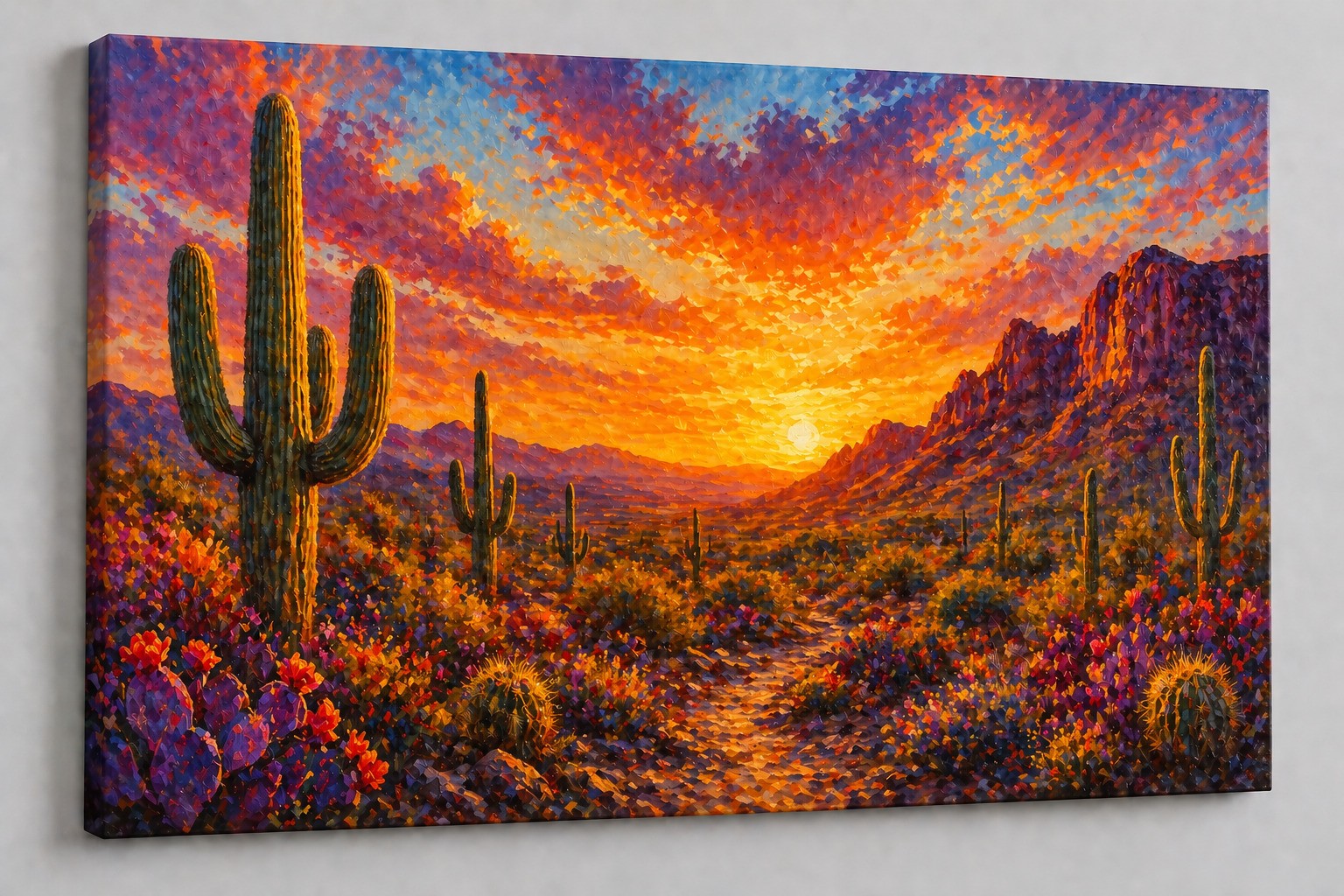 ICE ARMOR Large Canvas 24×36″ Desert Sunset Cactus Wall Art