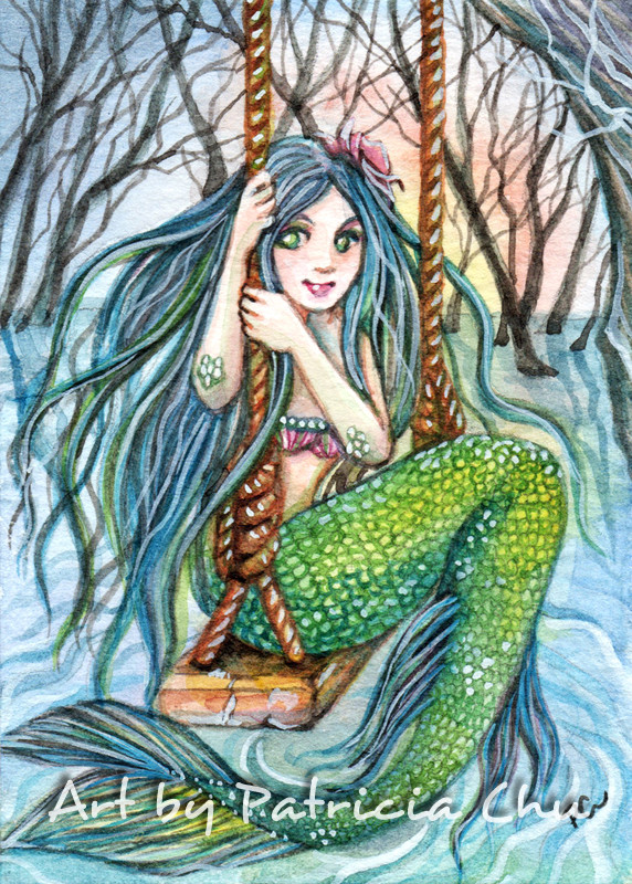 ACEO LE Art Card Print 2.5×3.5in ” Swing ” Mermaid Art by Patricia