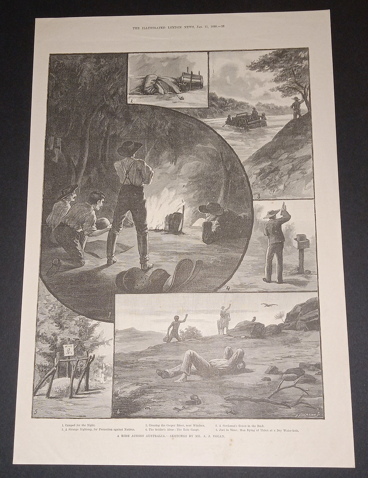 A RIDE ACROSS AUSTRALIA-ORIGINAL ANTIQU PRINT-1890