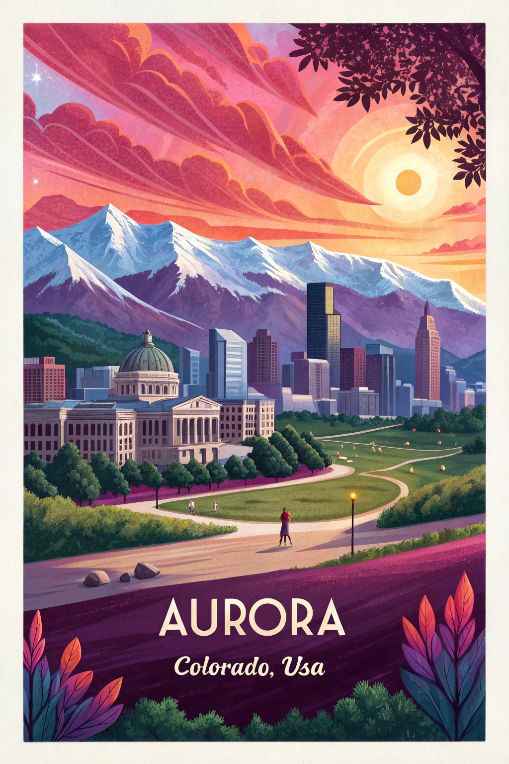 Majestic Aurora, Colorado USA – Rocky Mountain Travel Poster Art Print A1-A4 Pos