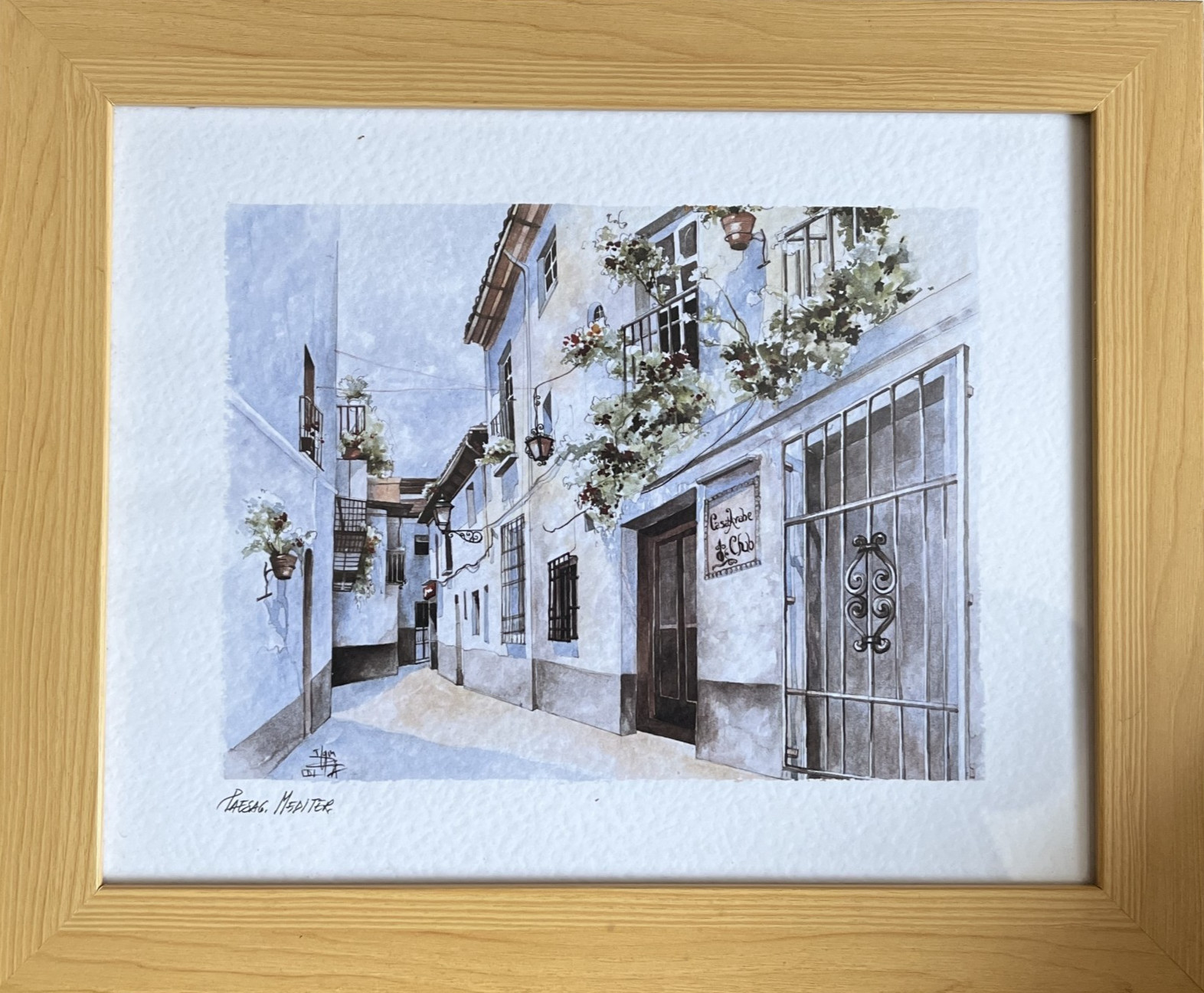 Mediterranean White Walled Street Print – Southern Spain Andalucia Framed Signed