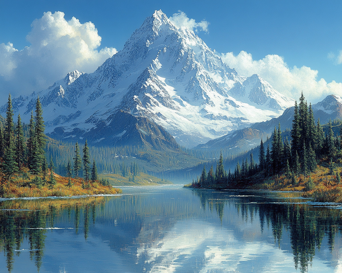 Lake Snow Covered Mountains Landscape Oil Painting 20×16 Print On Canvas