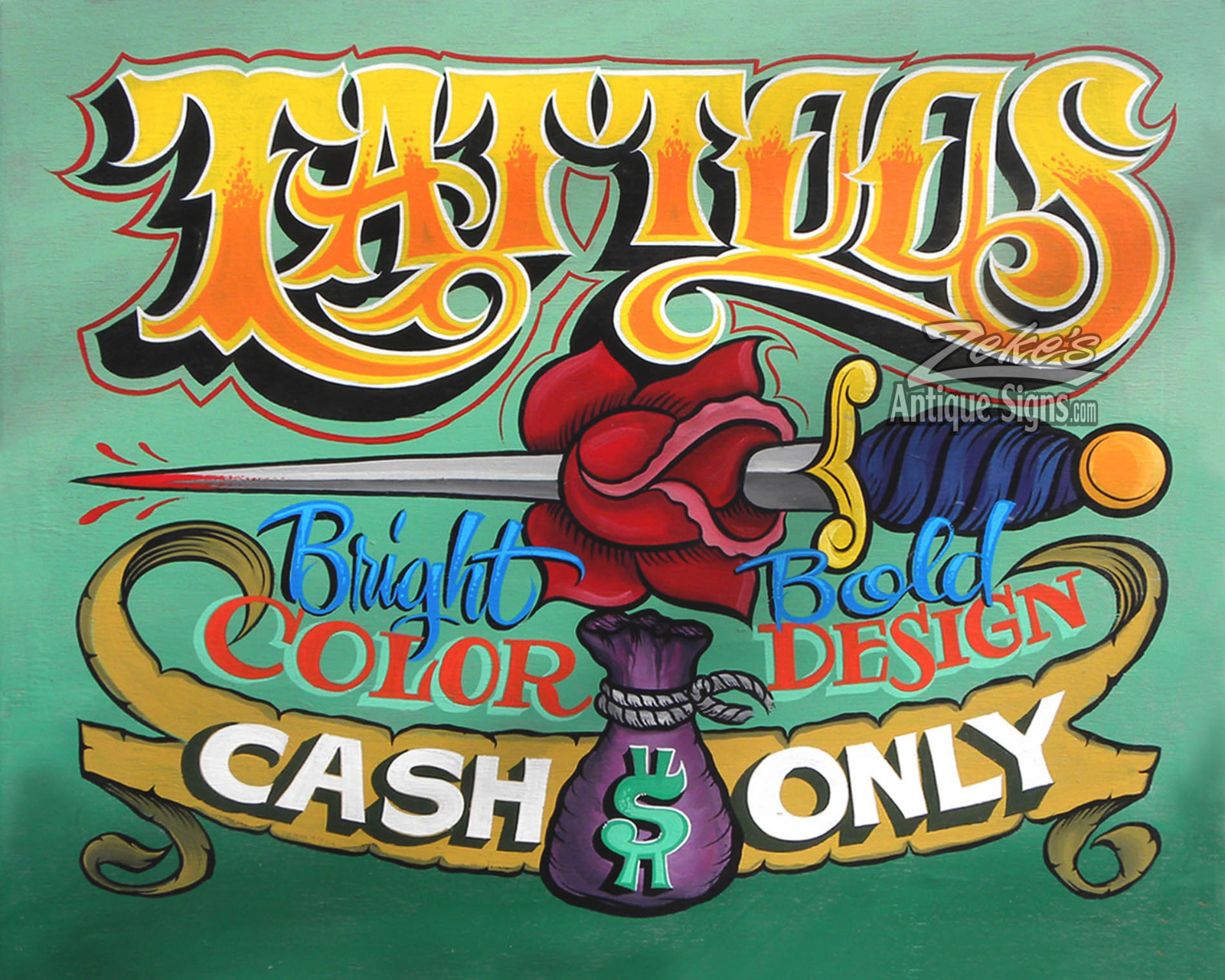 Tattoo Shop Print Cash Only policy art ink artist studio parlor sailor jerry