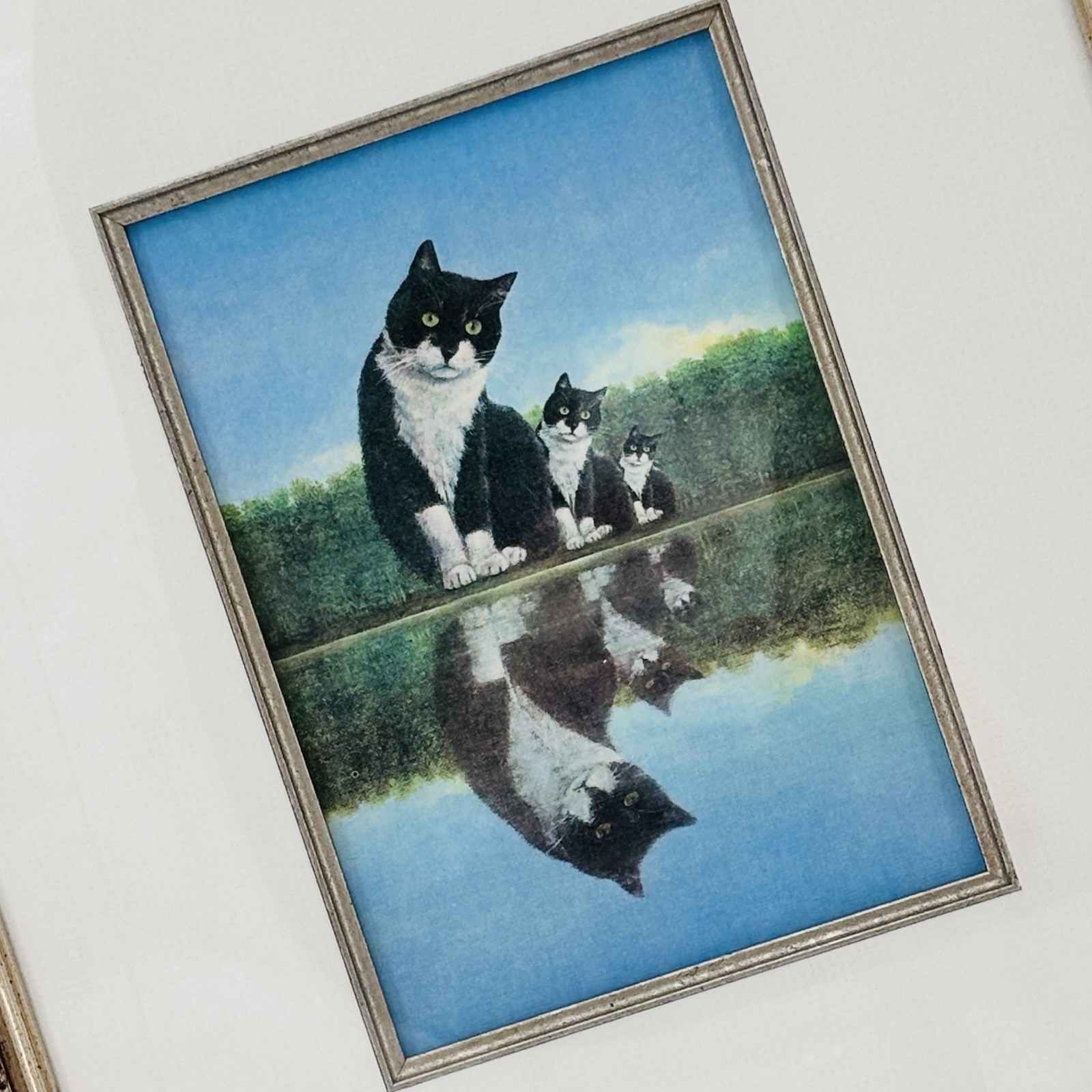 Lowell Herrero Cat Print Framed & Matted Tuxedo Cats Reflection Kitty Kittens