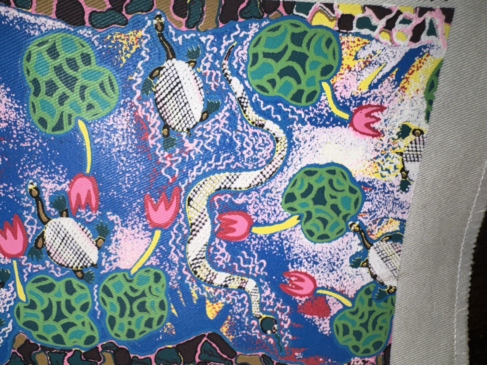 John Smith Gumbula, File Snake, Turtle & Waterlilies Australian Aboriginal Art