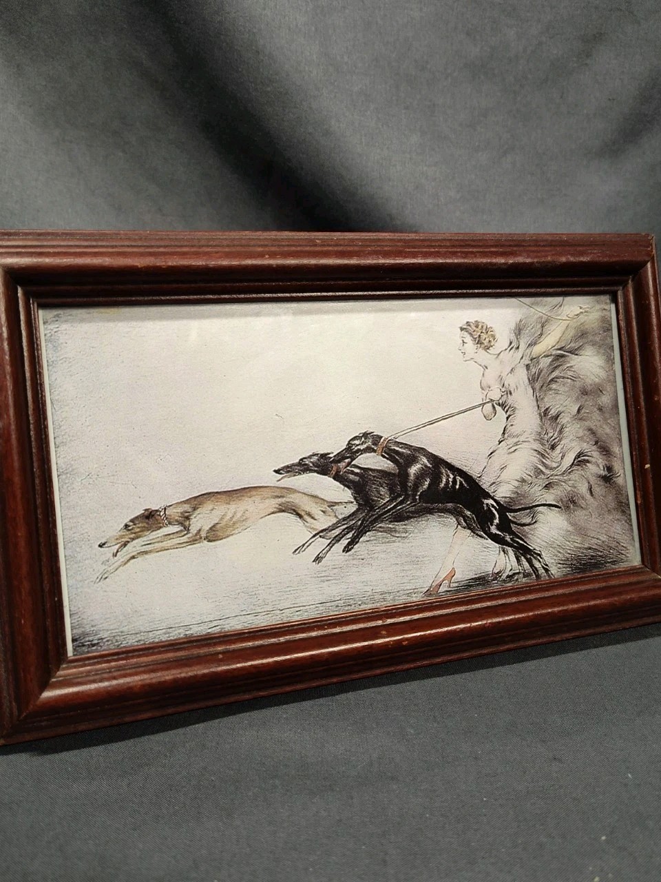 Louis Icart ‘Vitesse’ (Speed) Drypoint Etching Framed Art Deco Lady Hounds Print