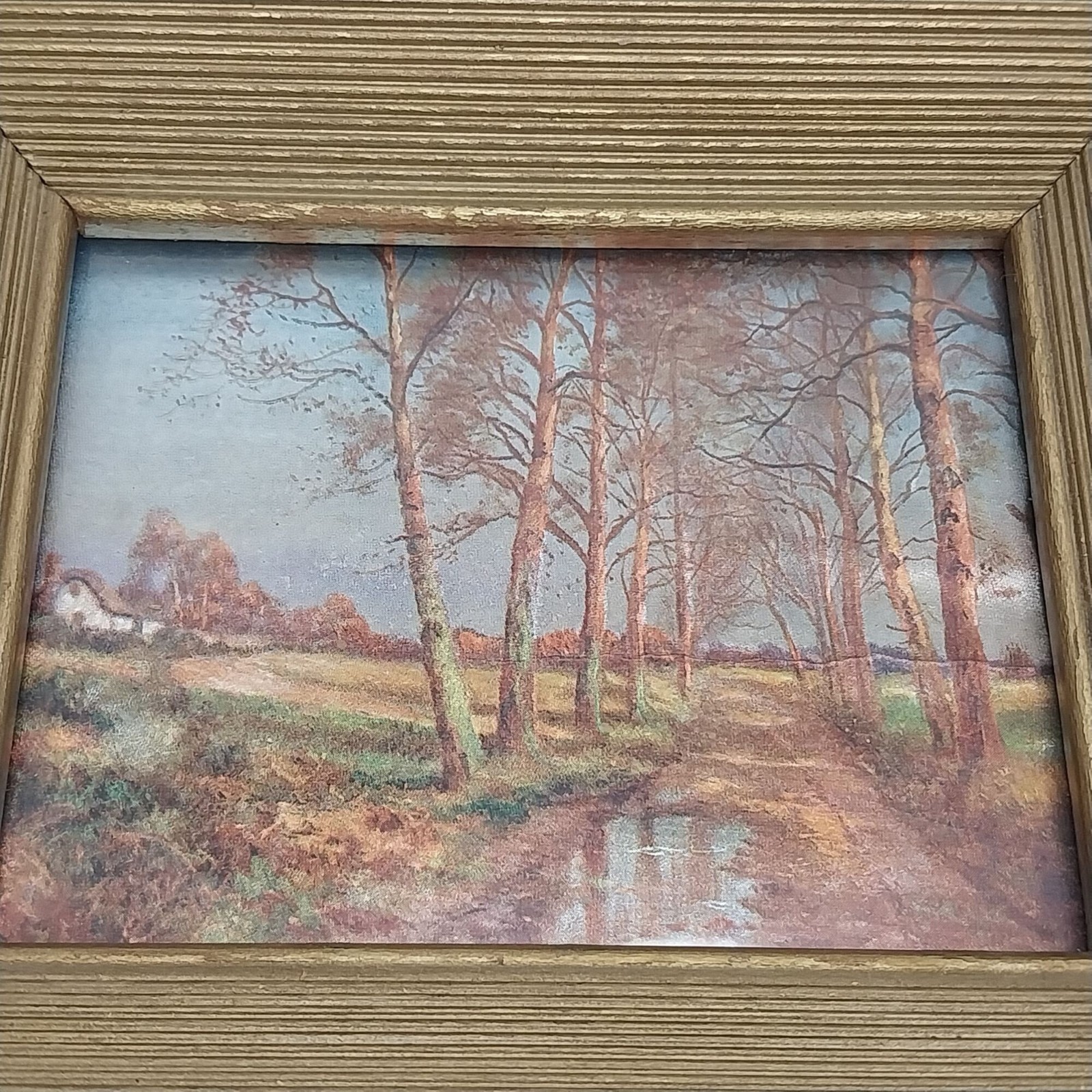 Vintage Franklin Picture Foil Lithograph Framed Artwork Gold Frame Landscape