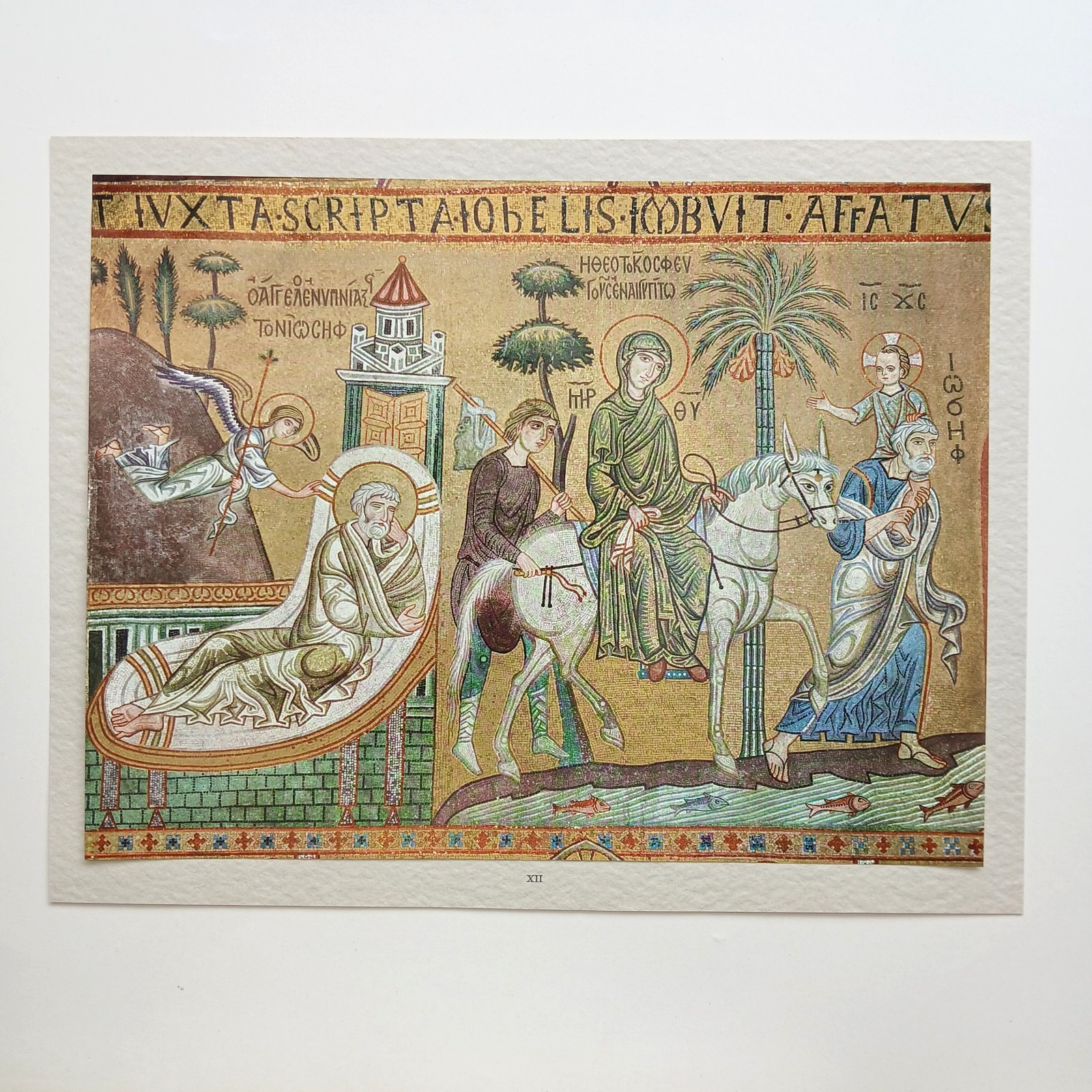 1952 VTG Byzantine Mosaics The Flight Into Egypt Christian Book Art Colour Print