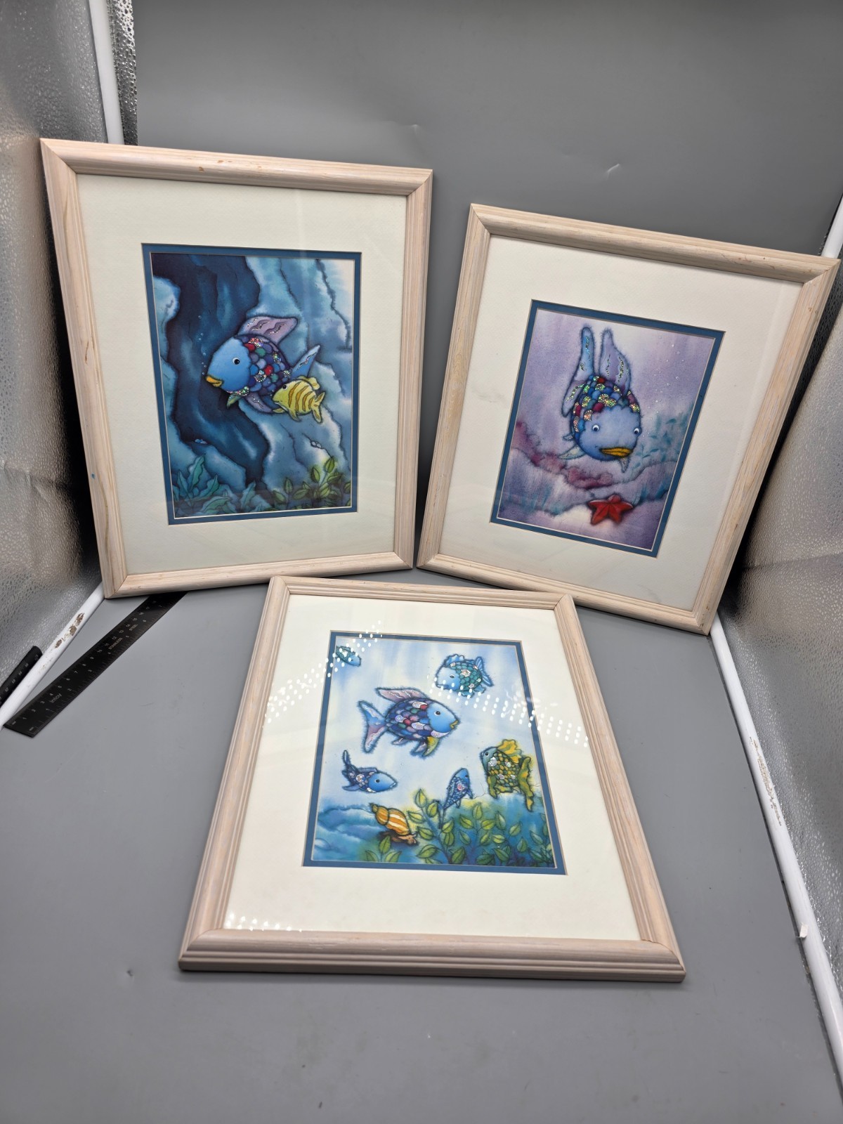 Marcus Pfister Rainbow Fish Framed Set of 3 Nursery Wall Art Baby Gift Kids