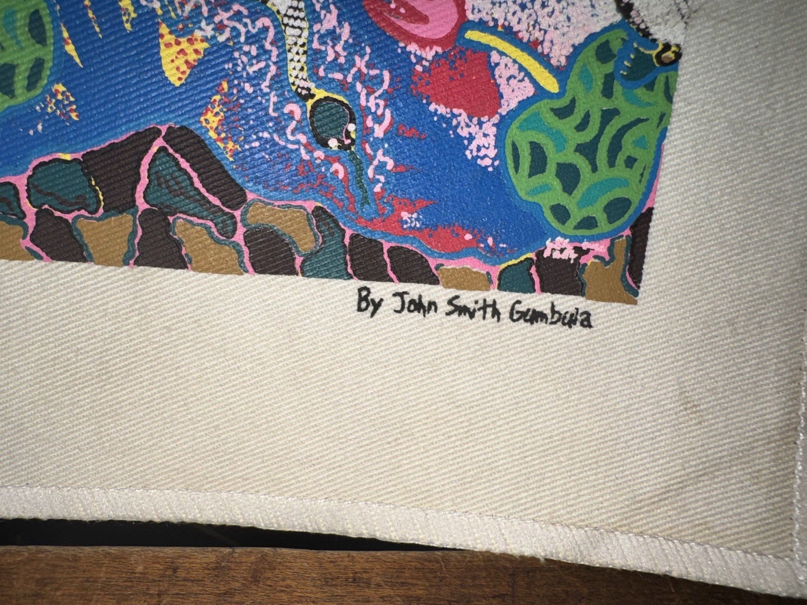 John Smith Gumbula, File Snake, Turtle & Waterlilies Australian Aboriginal Art