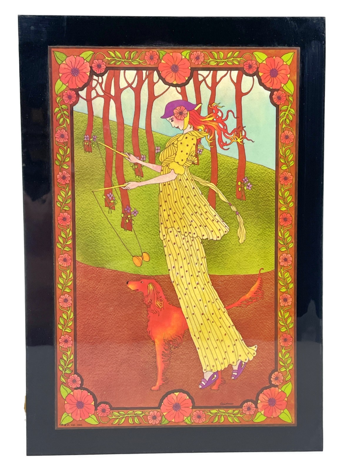 Ron Levine Yoyo Woman with Dog Art Deco Picture 8.5”x 12.25”x 0.25”