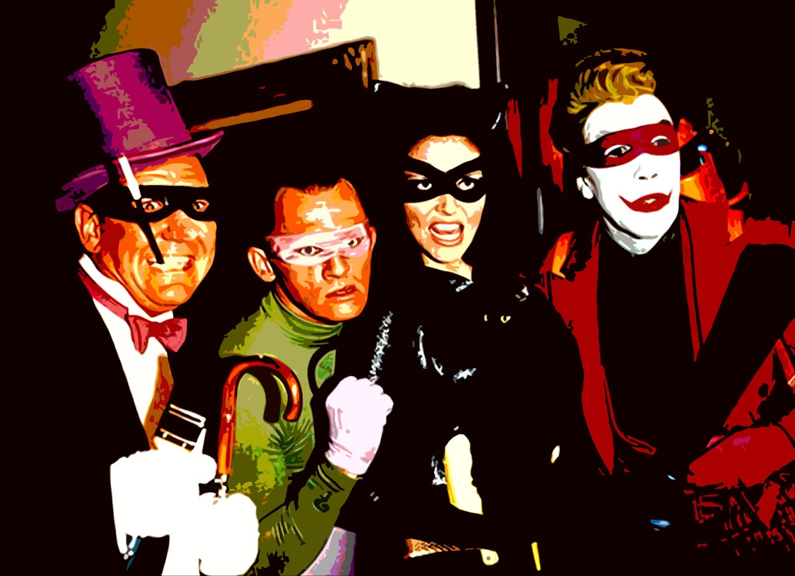 ORIGINAL BATMAN VILLANS A3 POP ART CANVAS WALL ART 42cm x 29cm MAN CAVE